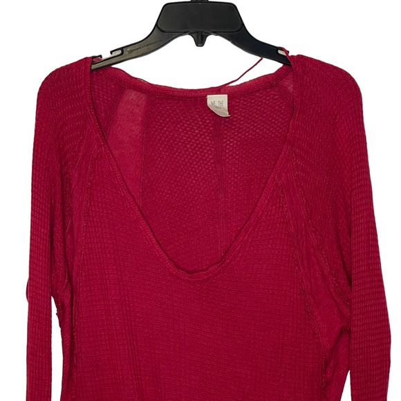 Free People Red Tunic Top Thermal Stretch Long Sleeve Drift V-Neck Small Women - Picture 2 of 8